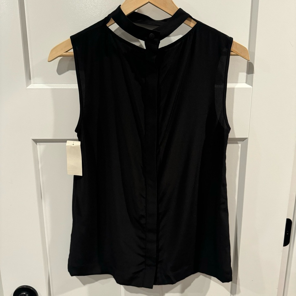 NWT Tibi Silk Black Cutout Neck Blouse Size 0 - Picture 6 of 8